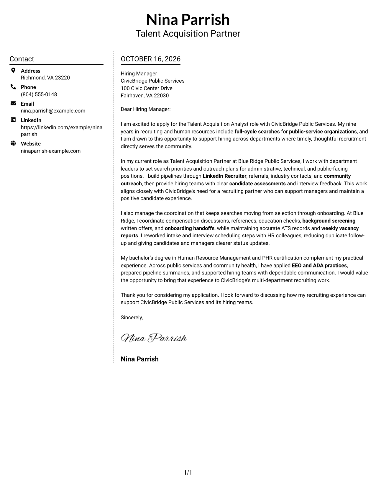 Cover letter example — page 1
