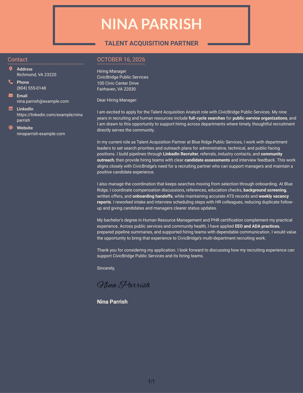 Cover letter example — page 1