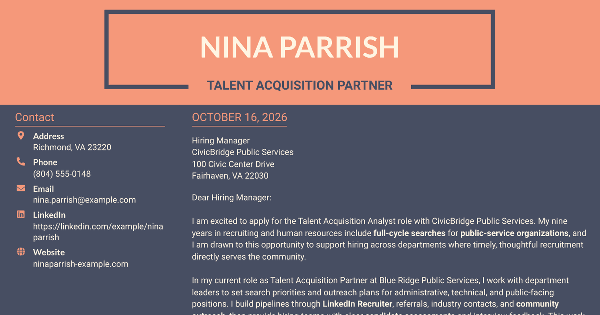 7 Talent Acquisition Analyst - Full-Cycle Recruiting Cover Letter Templates with Example