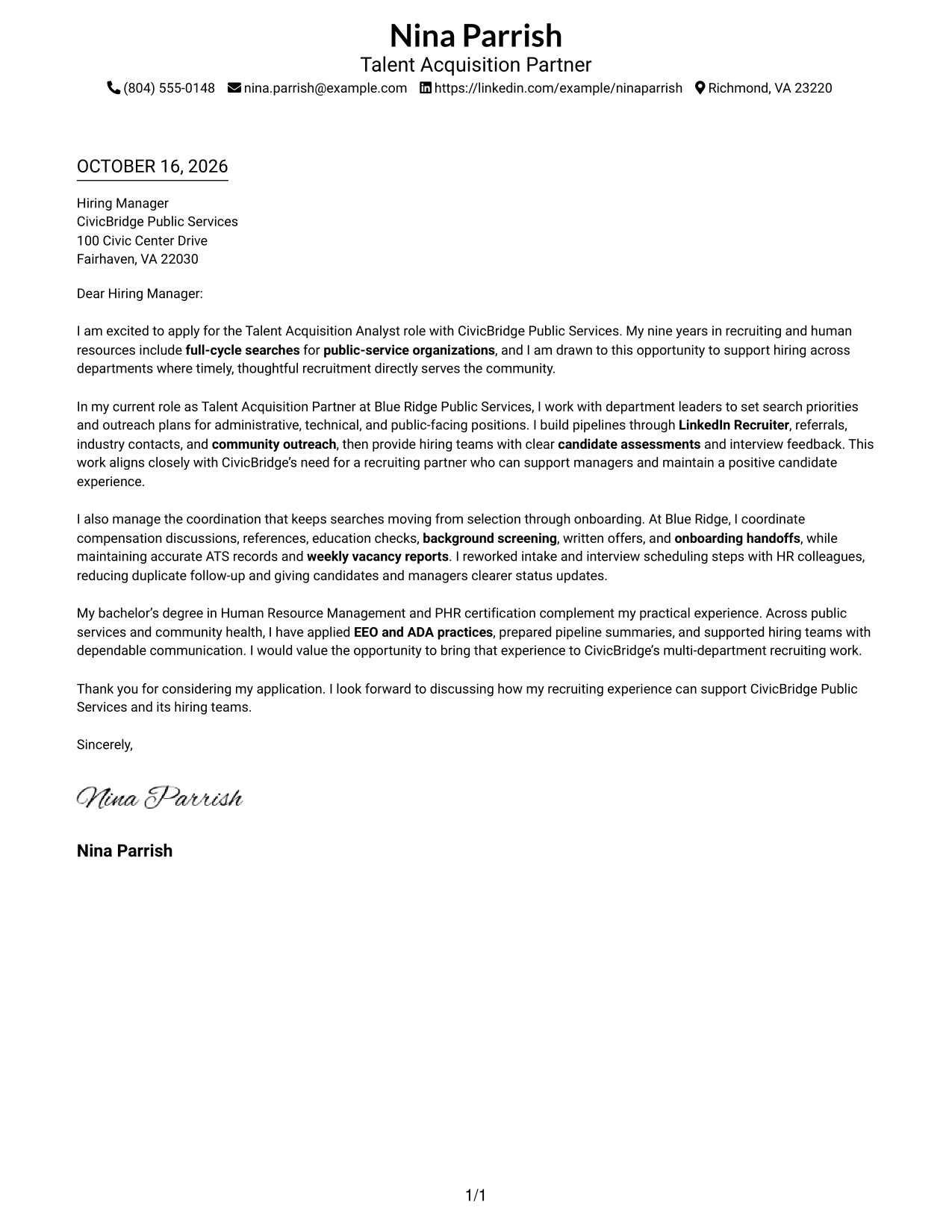 Cover letter example — page 1