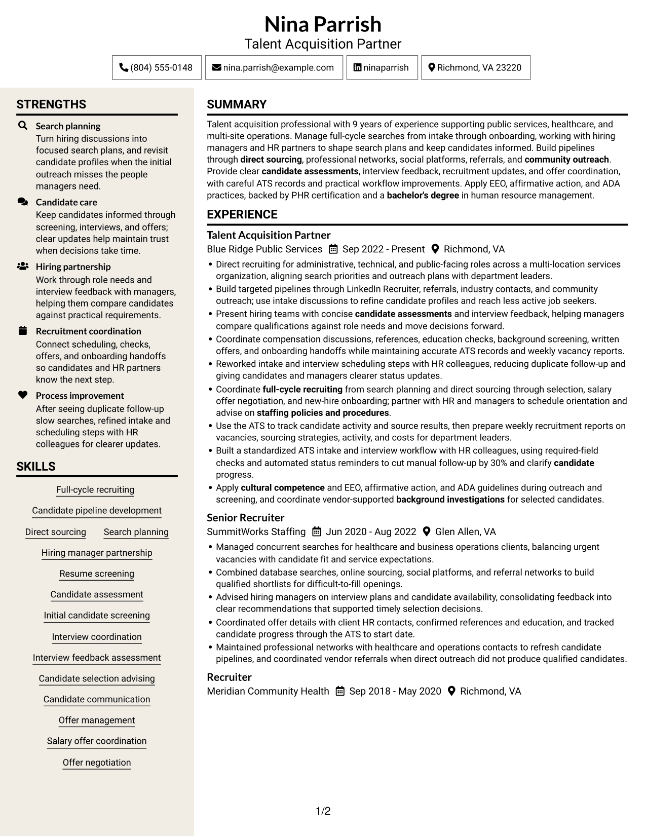 Resume example — page 1