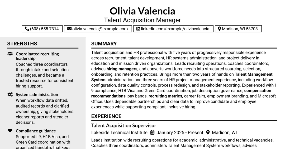 7 Talent Acquisition Manager Resume Templates with Example