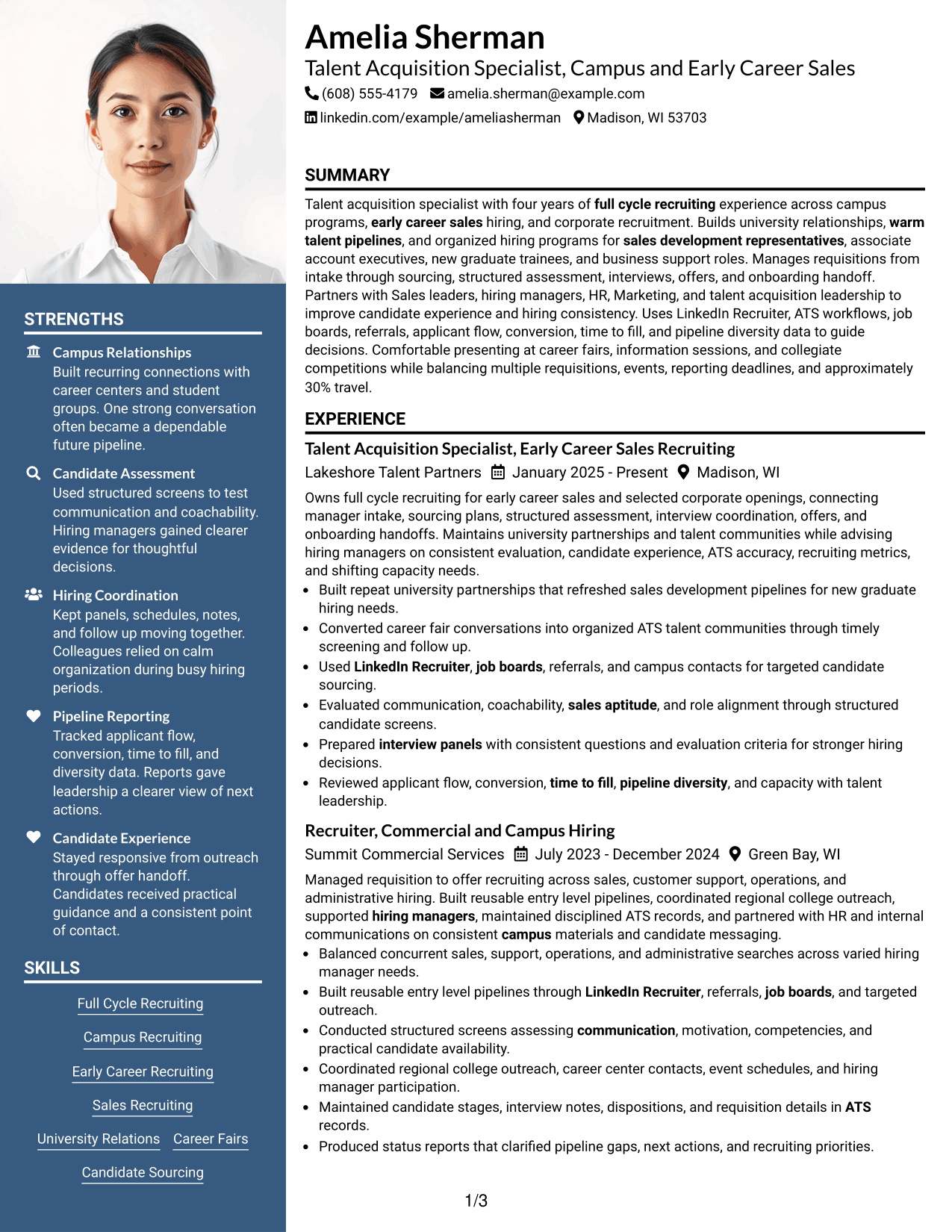 7 Talent Acquisition Specialist - Campus and Early-Career Sales Resume ...