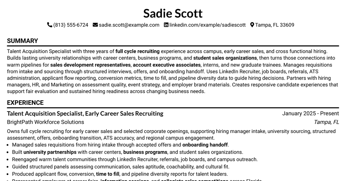 7 Talent Acquisition Specialist Resume Templates with Example