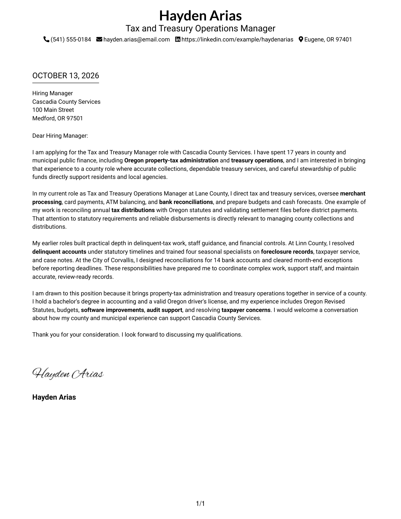 Cover Letter Example Page 1