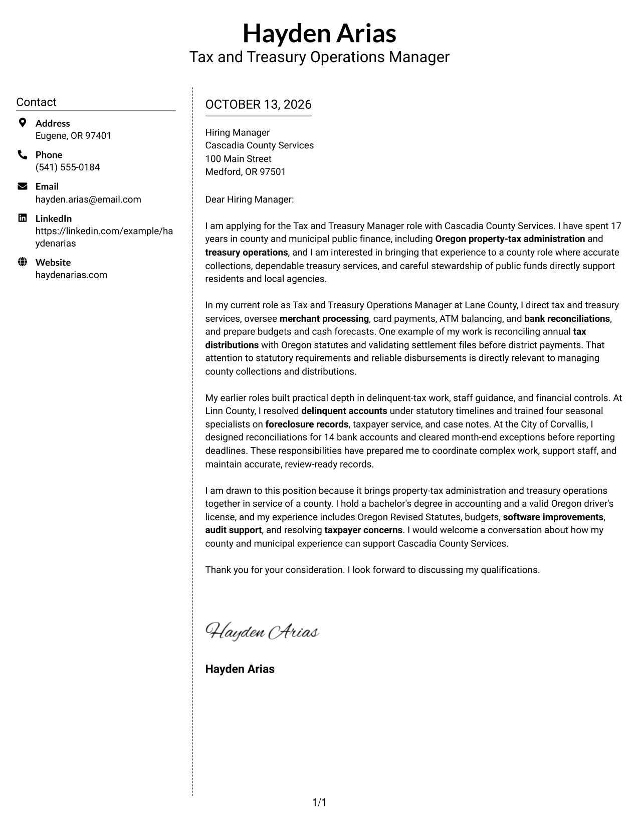 Cover Letter Example Page 1