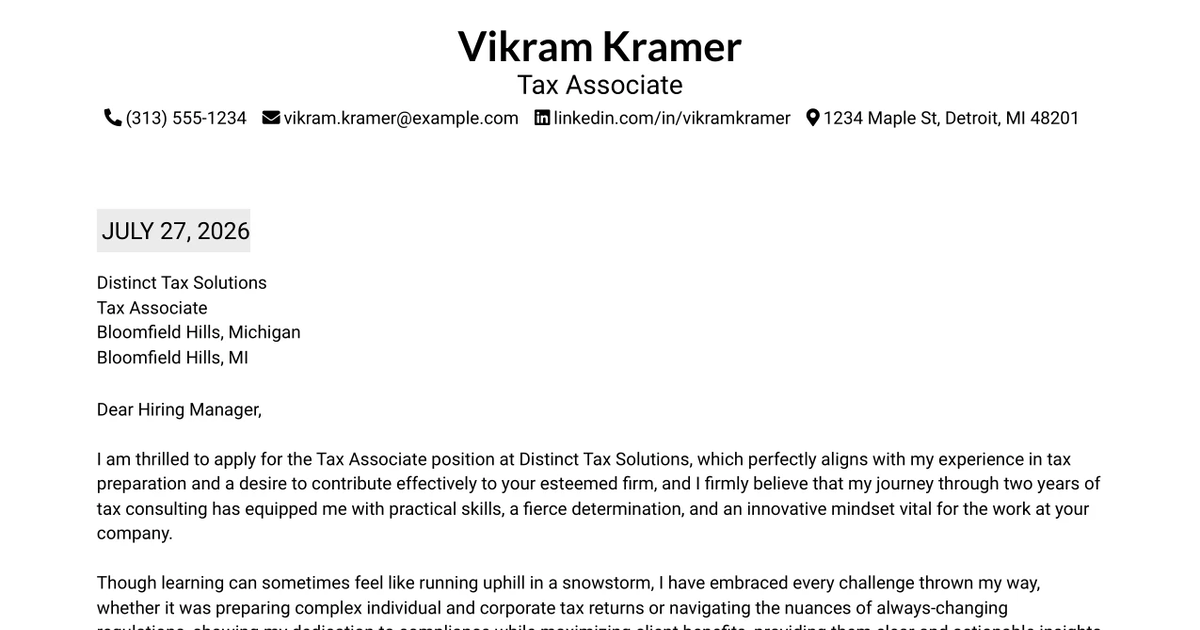 30+ Tax Associate Cover Letter Templates with Example 2026