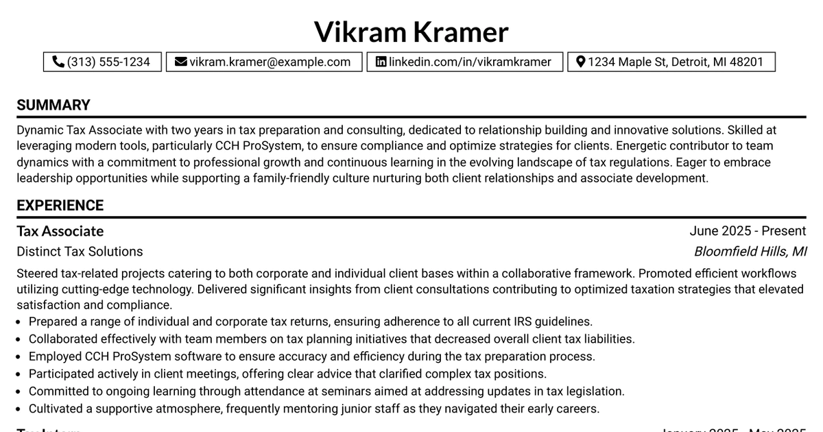 33 Tax Associate Resume Templates with Example 2026 (ATS-Optimized)
