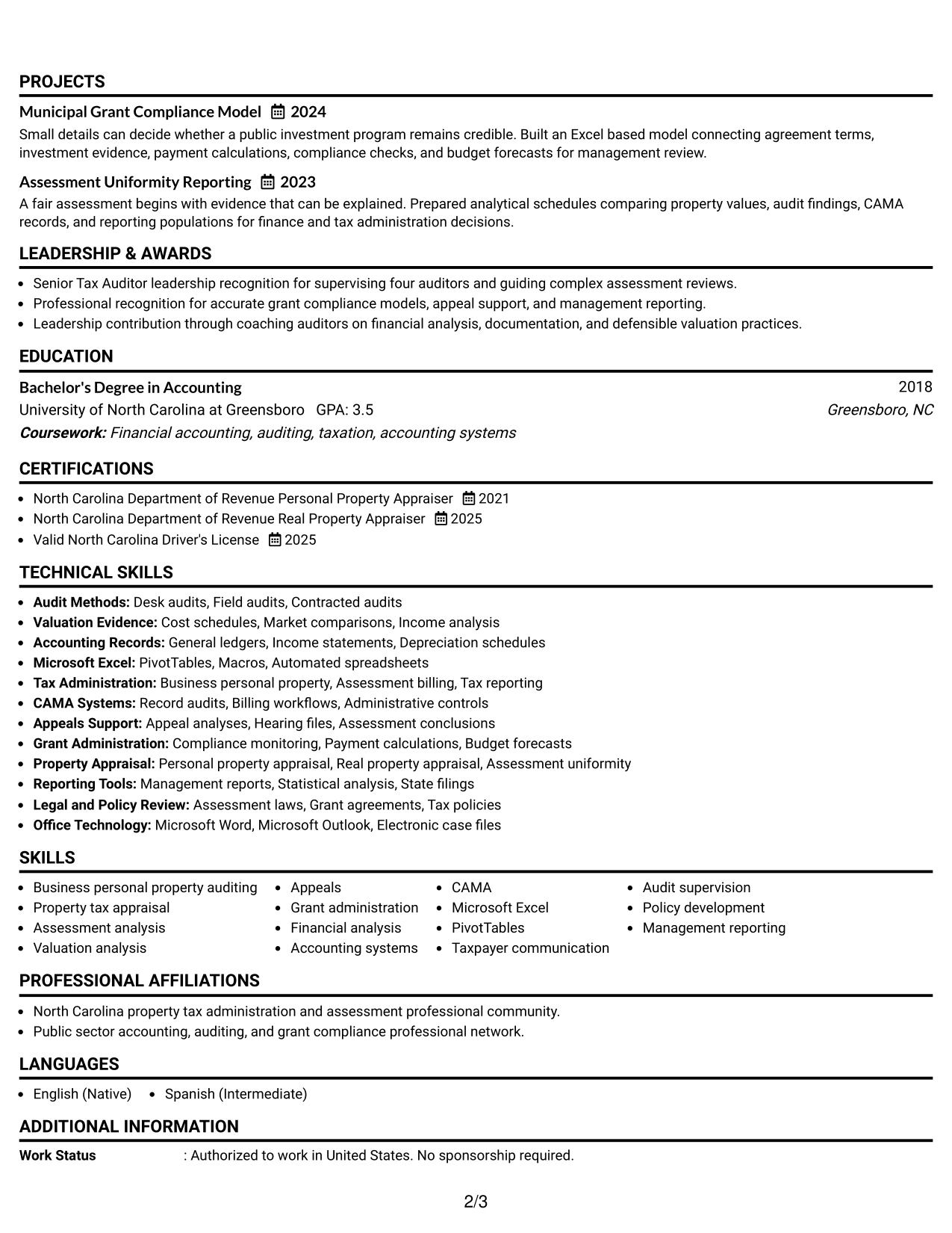 Resume Example Page 2