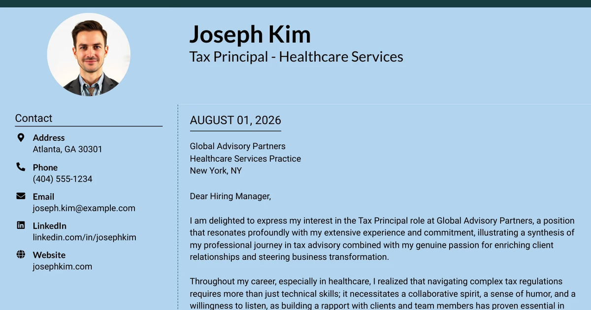 30+ Tax Principal - Healthcare Services Cover Letter Templates with Example 2026