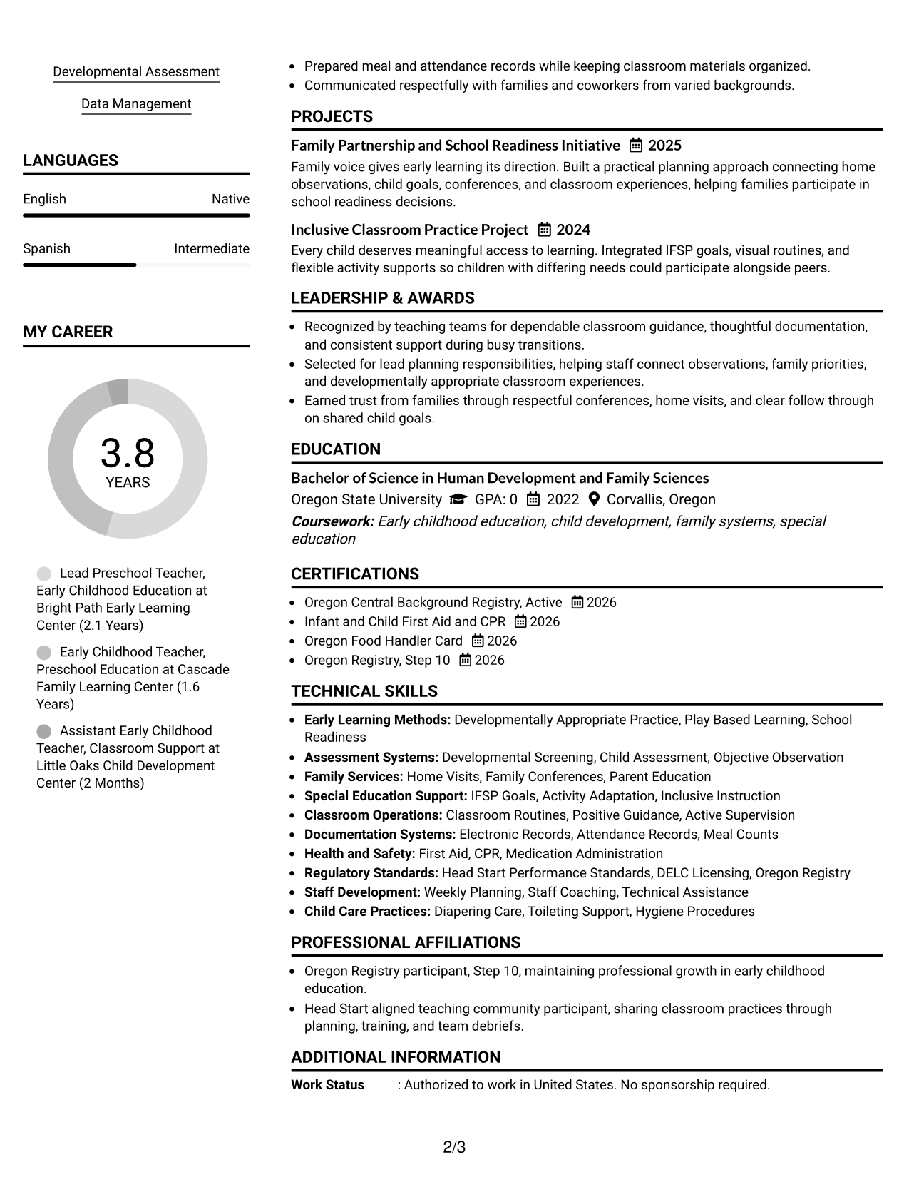 Resume Example Page 2
