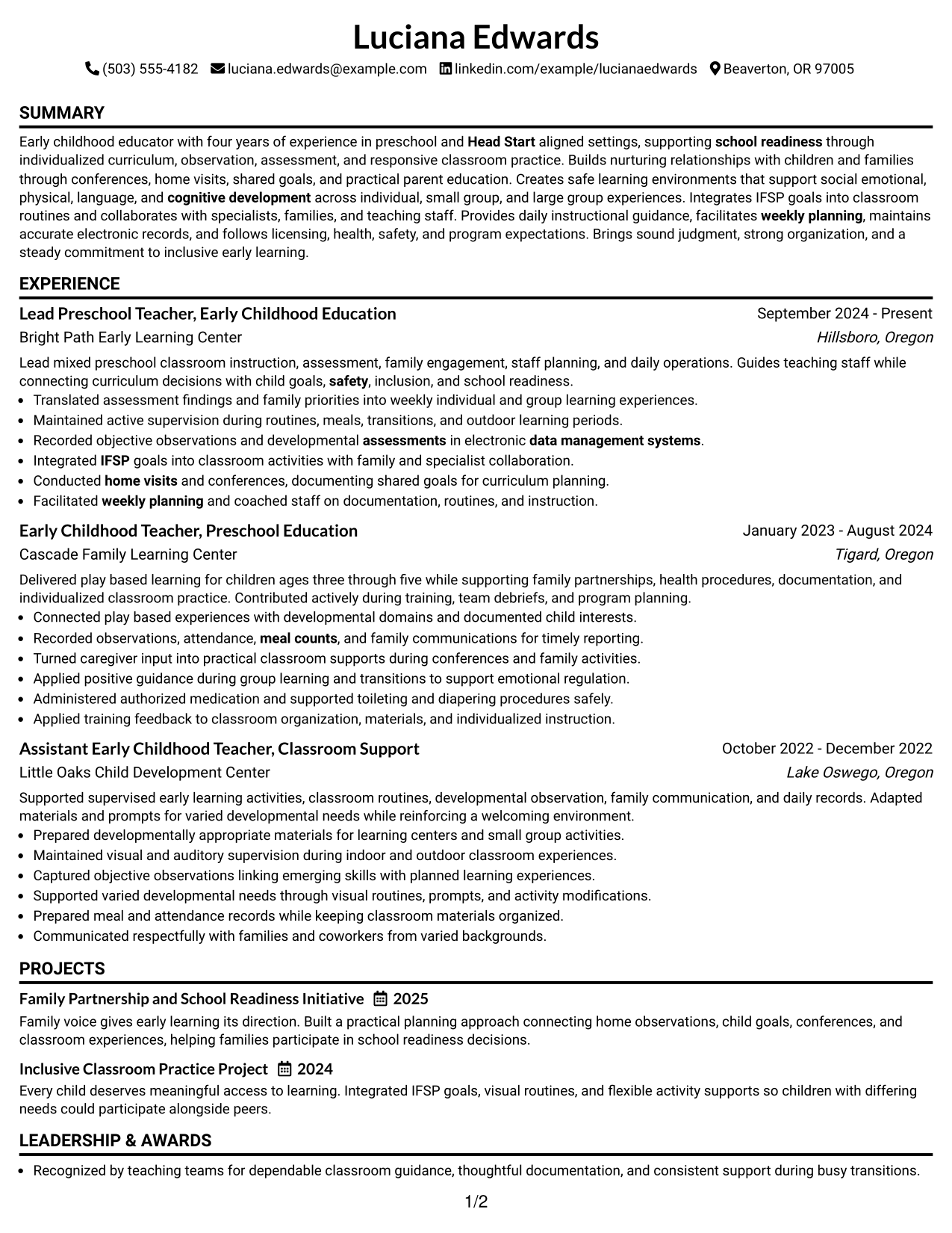 Resume Example Page 1
