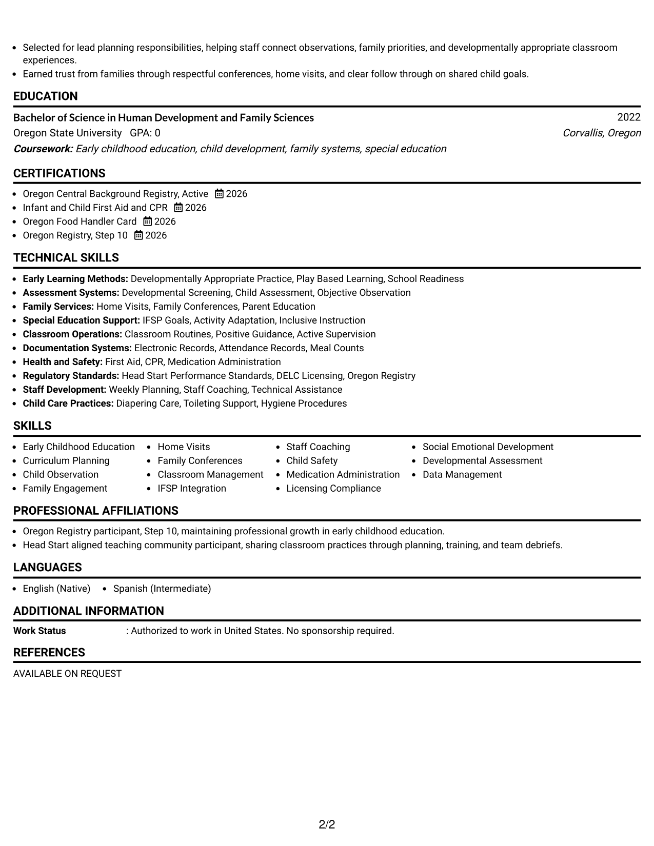 Resume Example Page 2