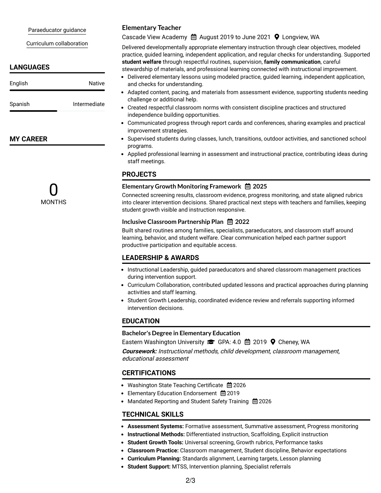 Resume Example Page 2