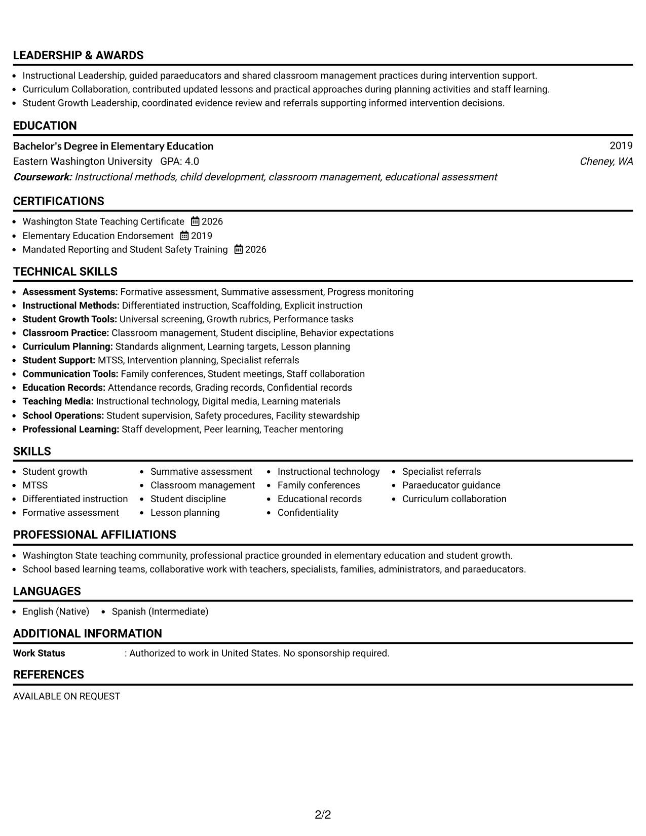 Resume Example Page 2