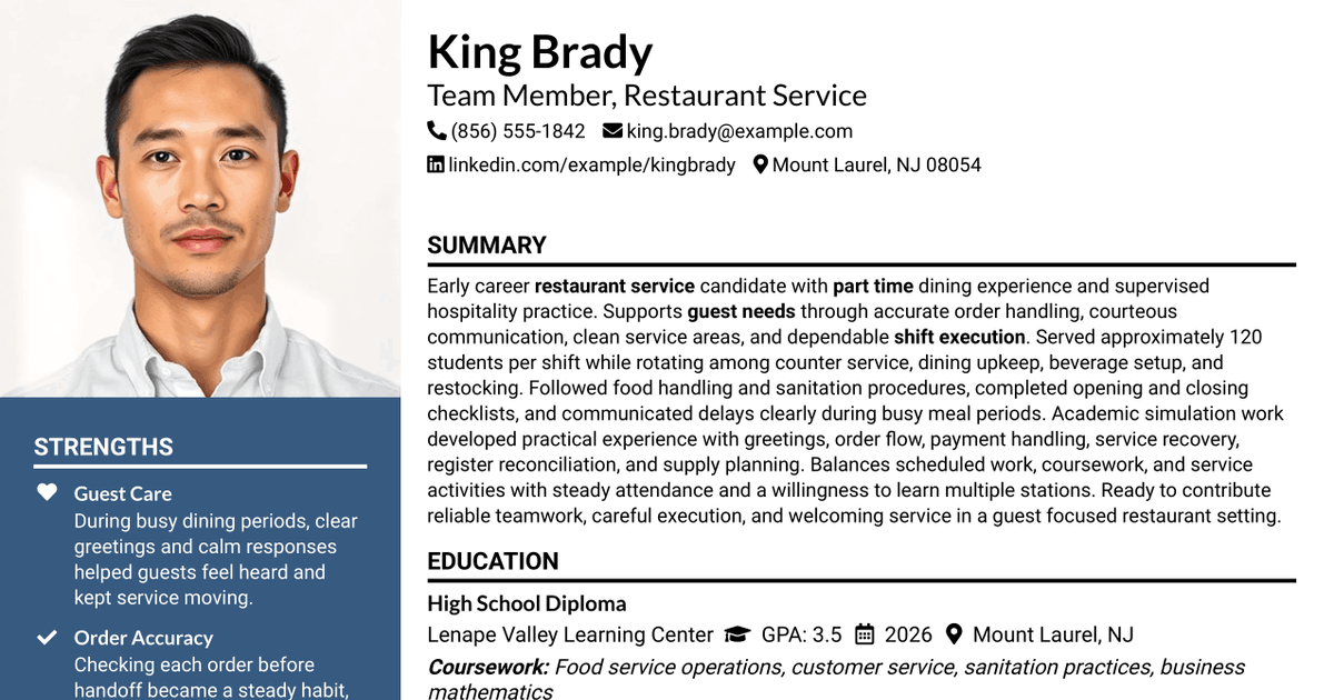 7 Team Member - Restaurant Service Resume Templates with Example