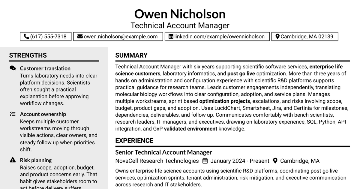 7 Technical Account Manager Resume Templates with Example