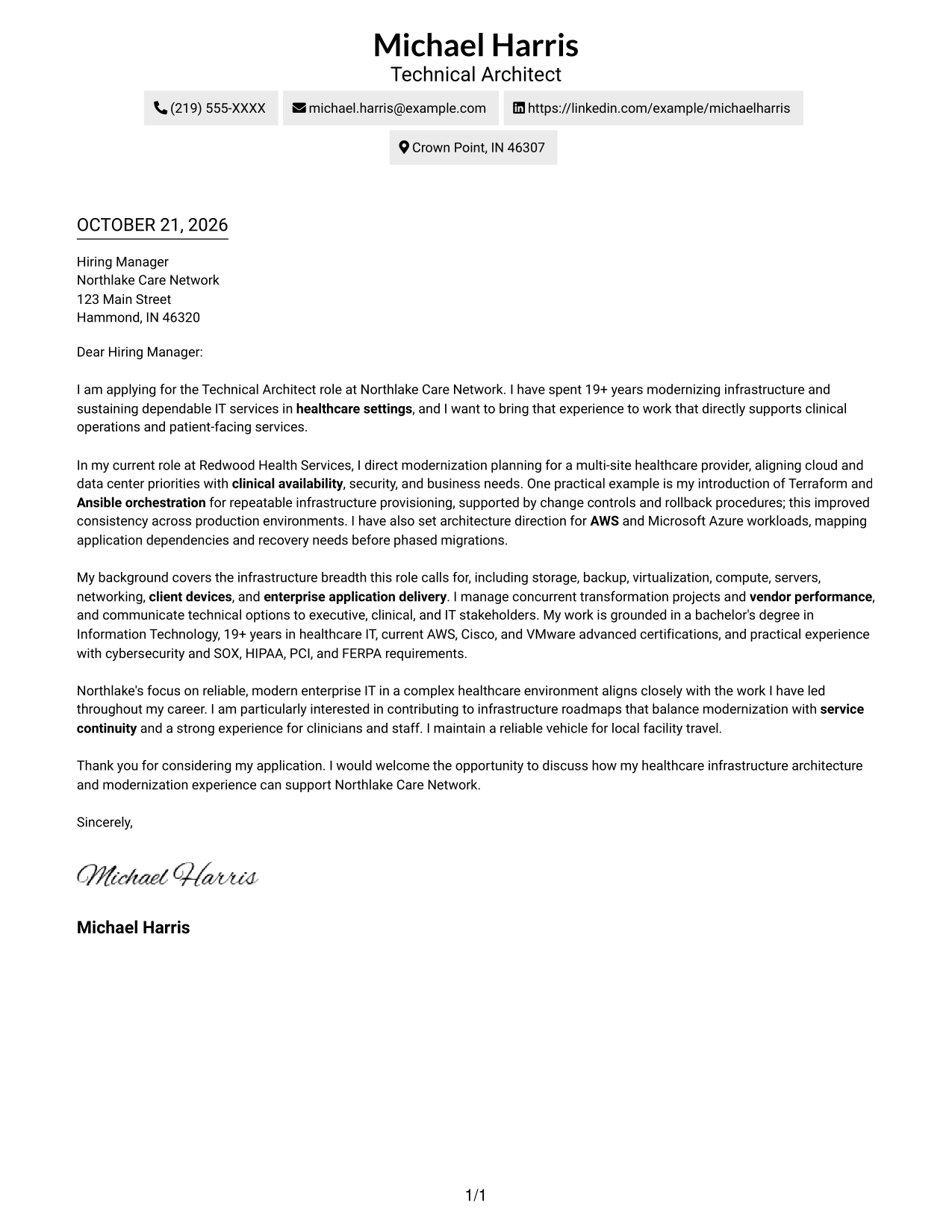 Cover letter example — page 1