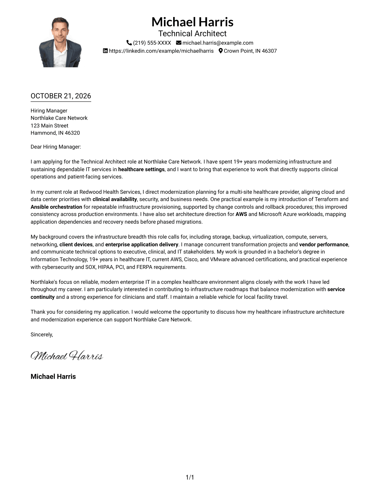 Cover letter example — page 1