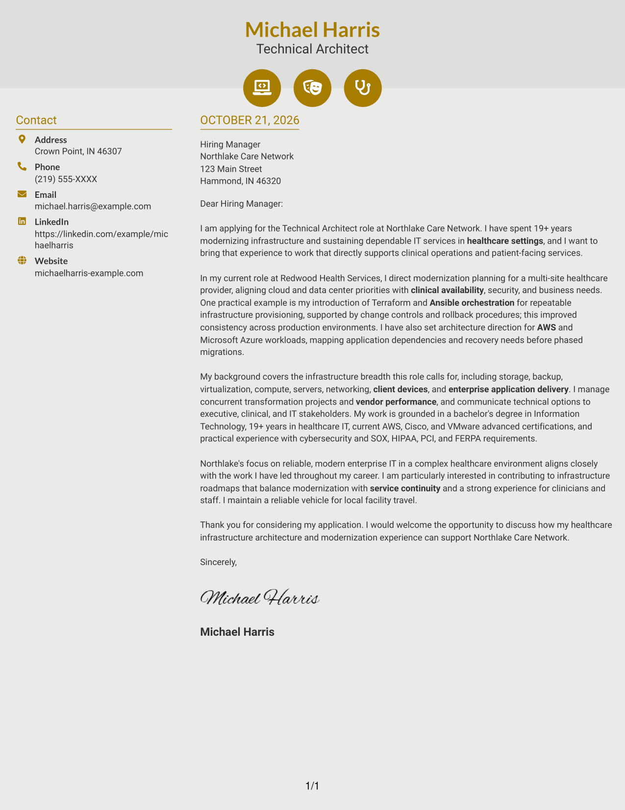 Cover letter example — page 1