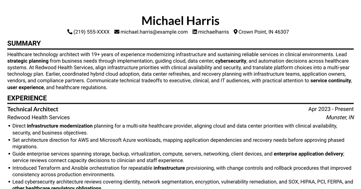 7 Technical Architect - Healthcare IT Infrastructure Resume Templates with Example