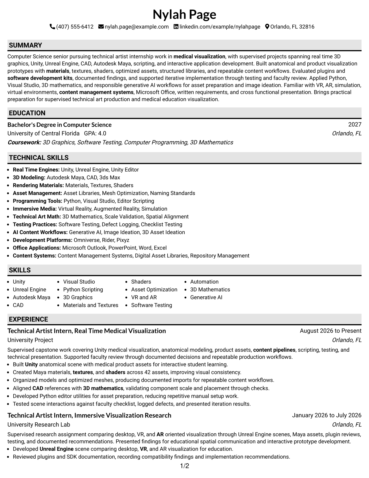 Resume Example Page 1