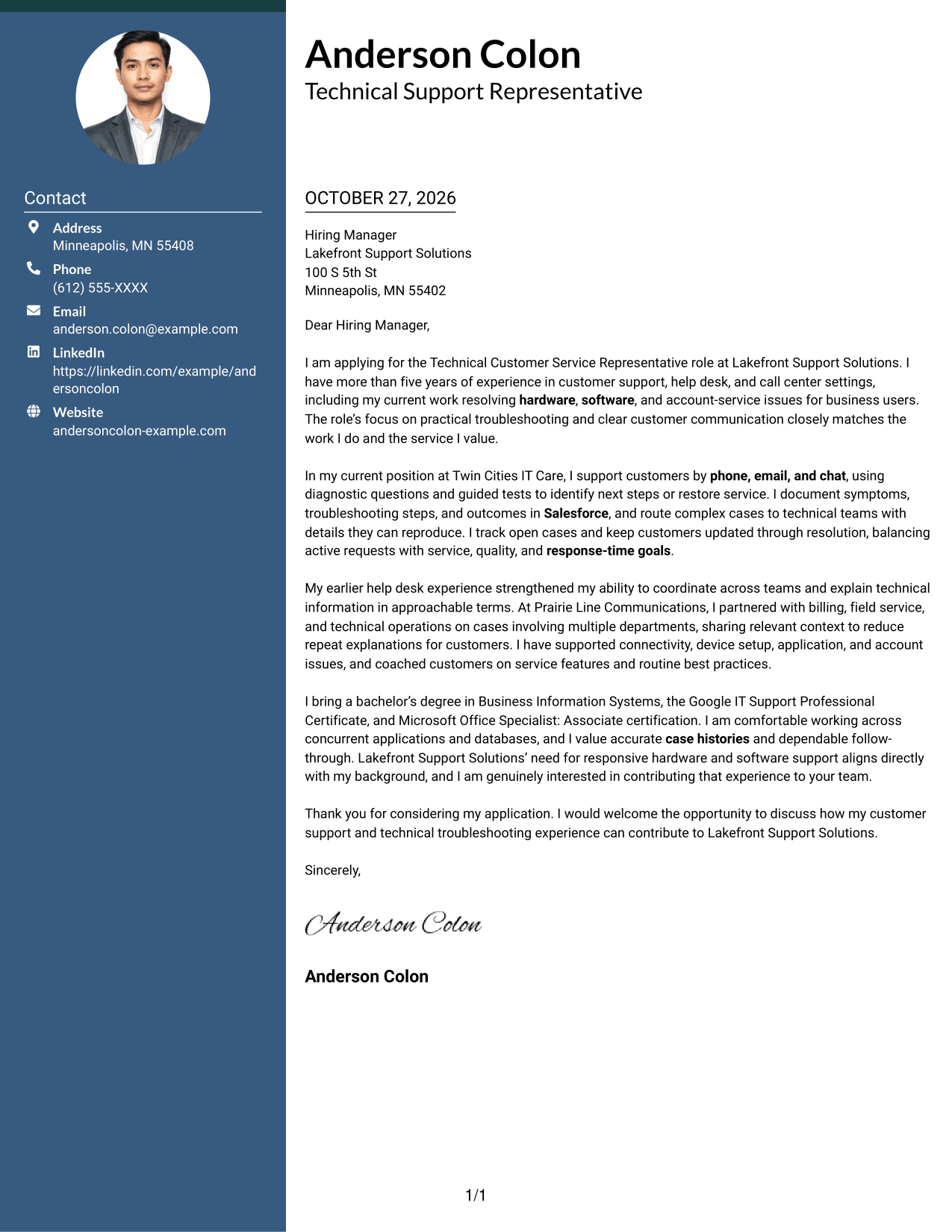 Cover letter example — page 1