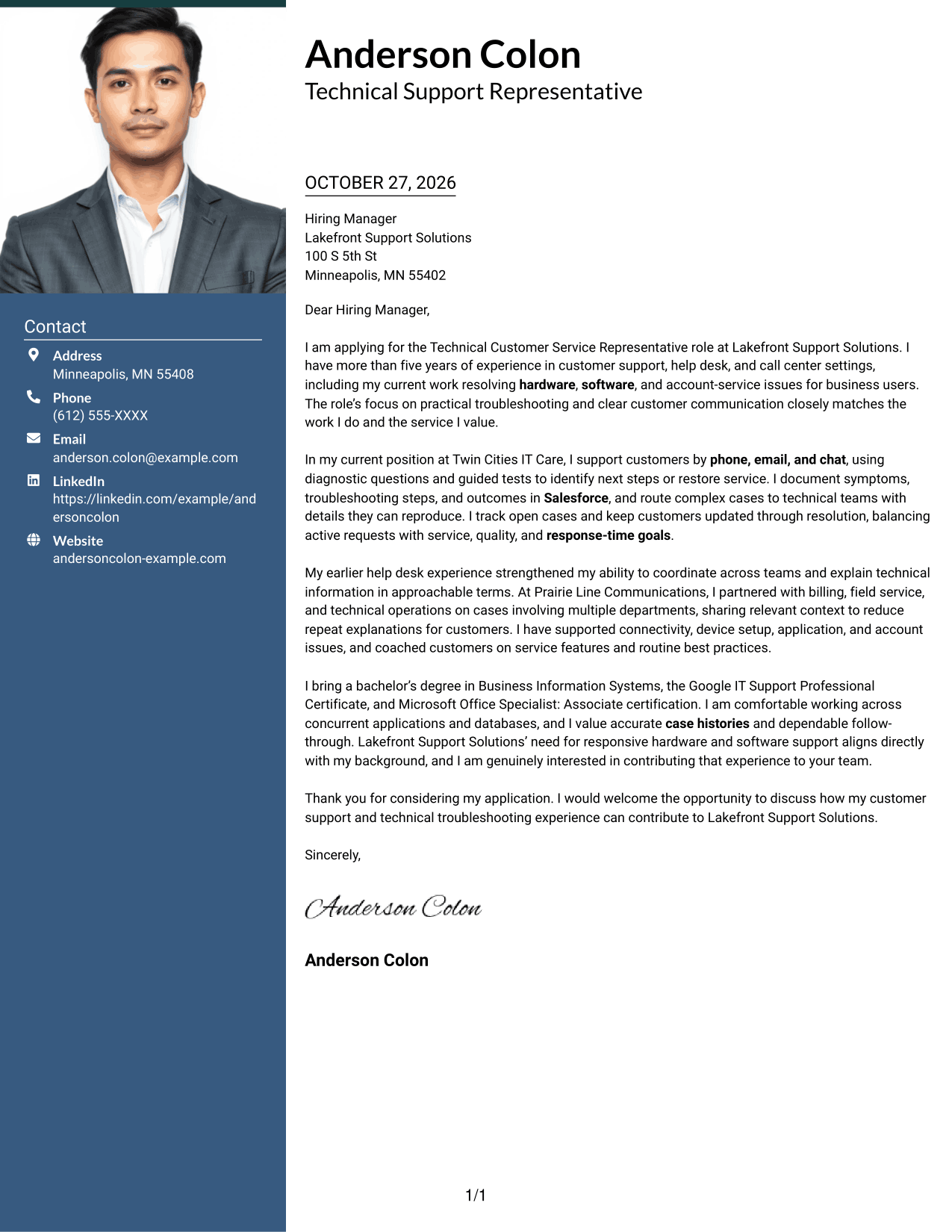 Cover letter example — page 1
