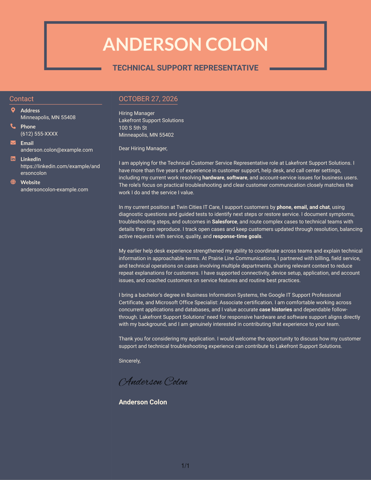 Cover letter example — page 1