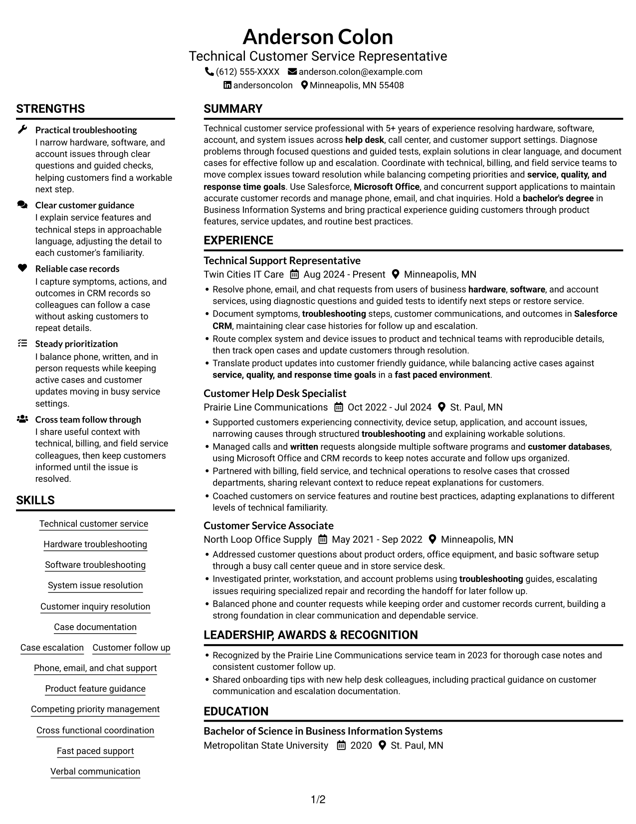Resume example — page 1