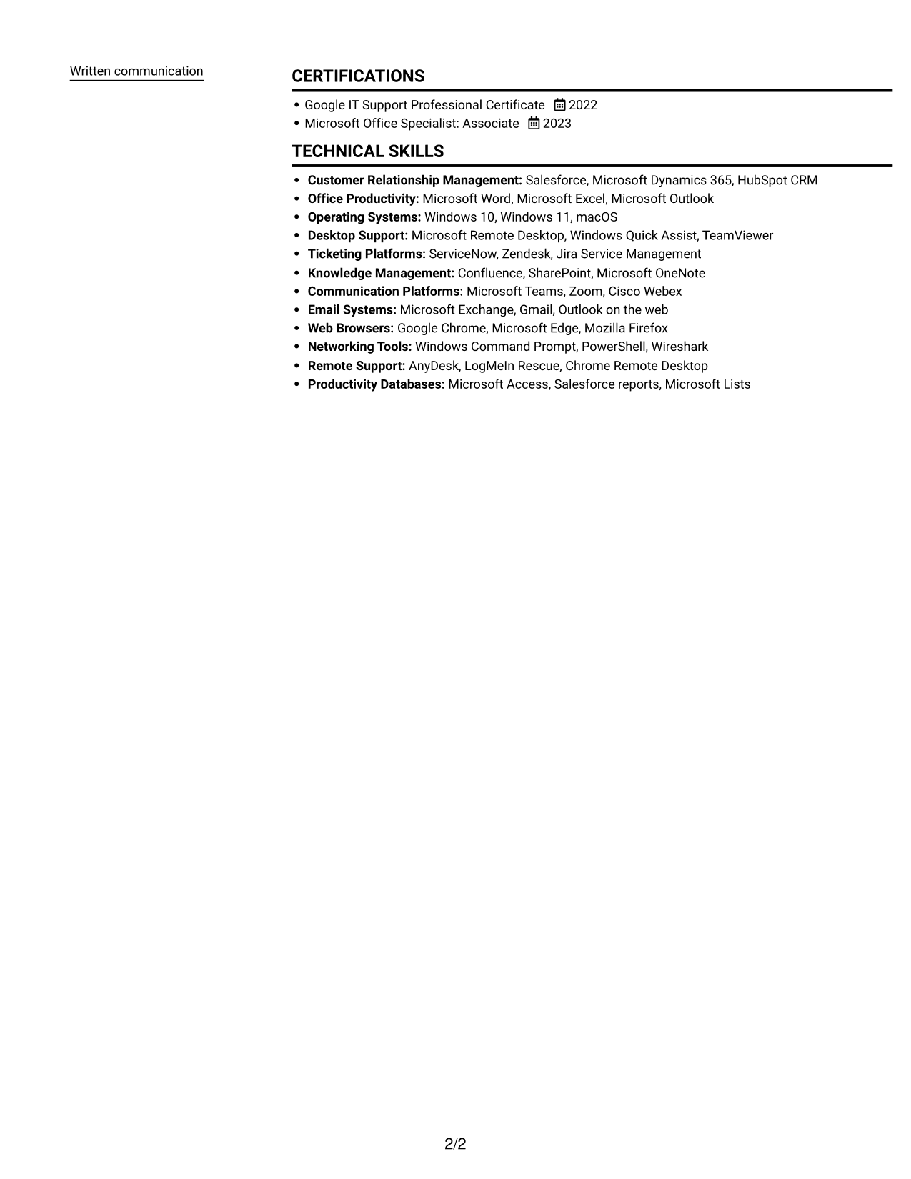 Resume example — page 2