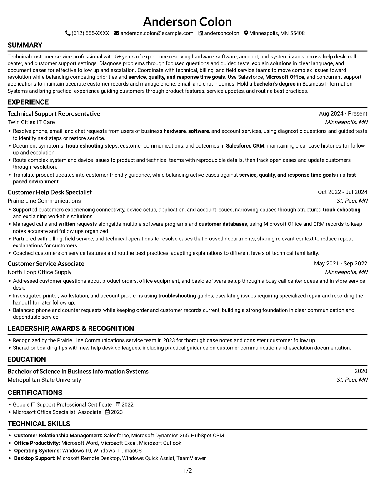 Resume example — page 1