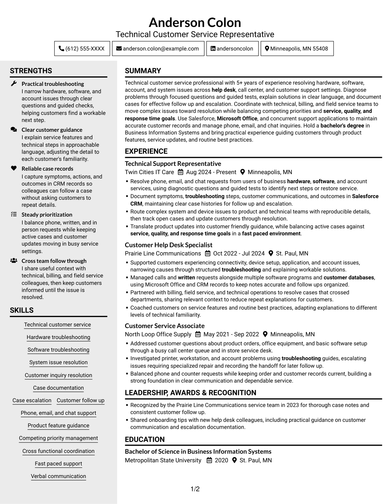 Resume example — page 1