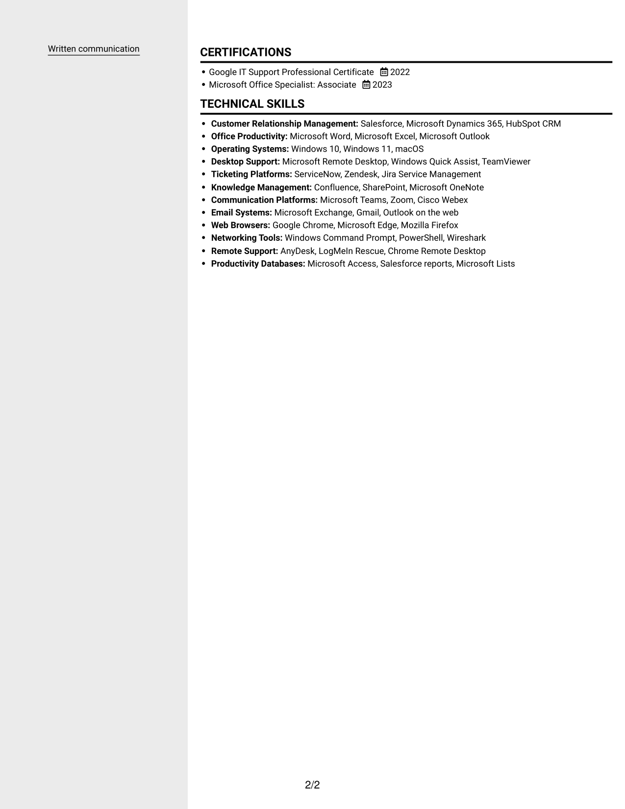 Resume example — page 2