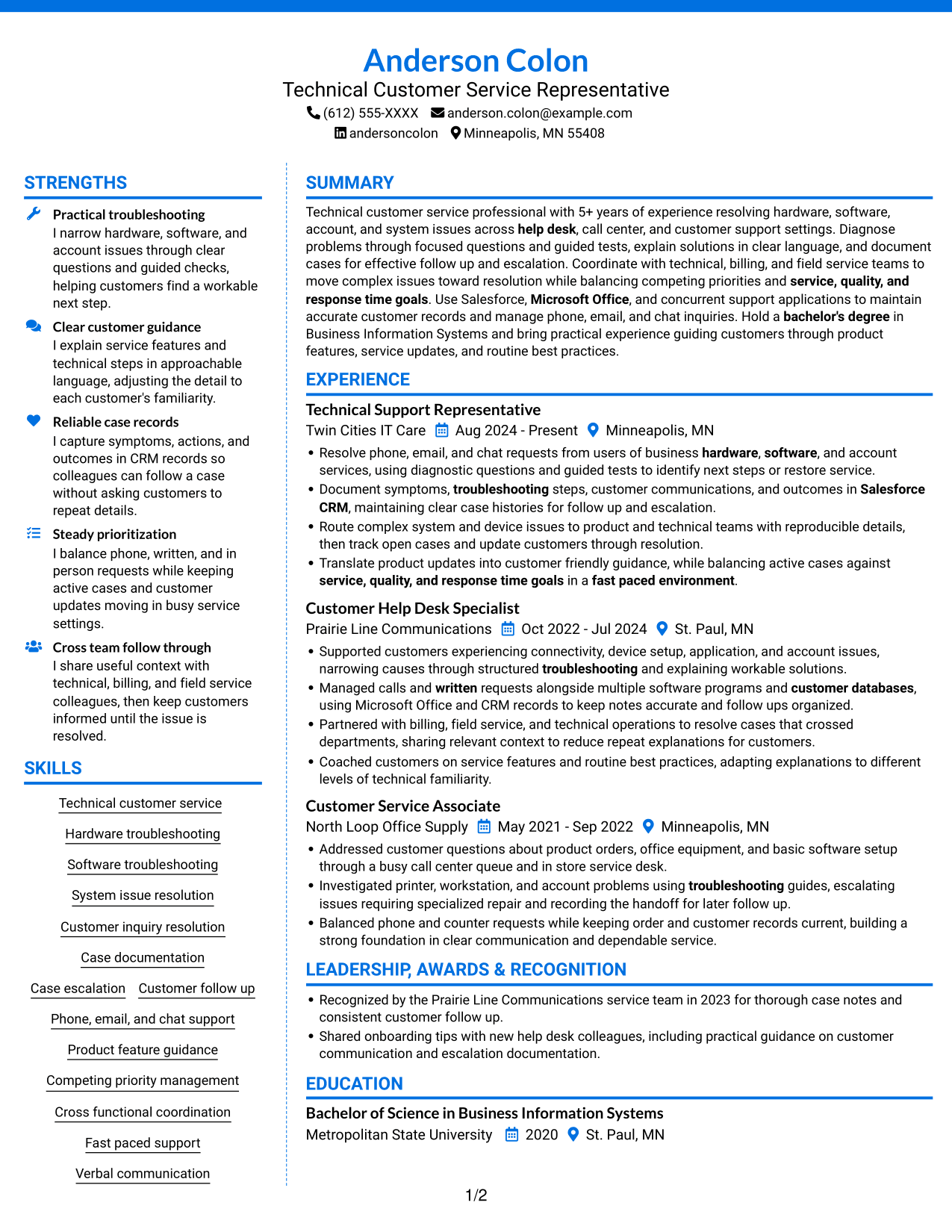 Resume example — page 1