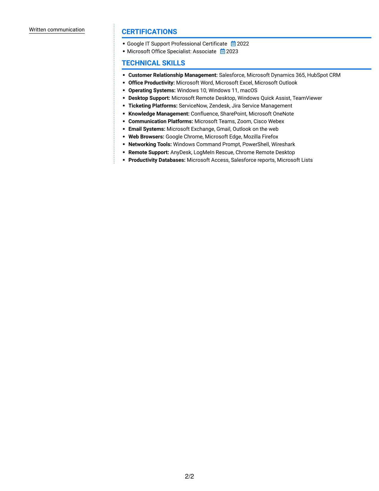 Resume example — page 2