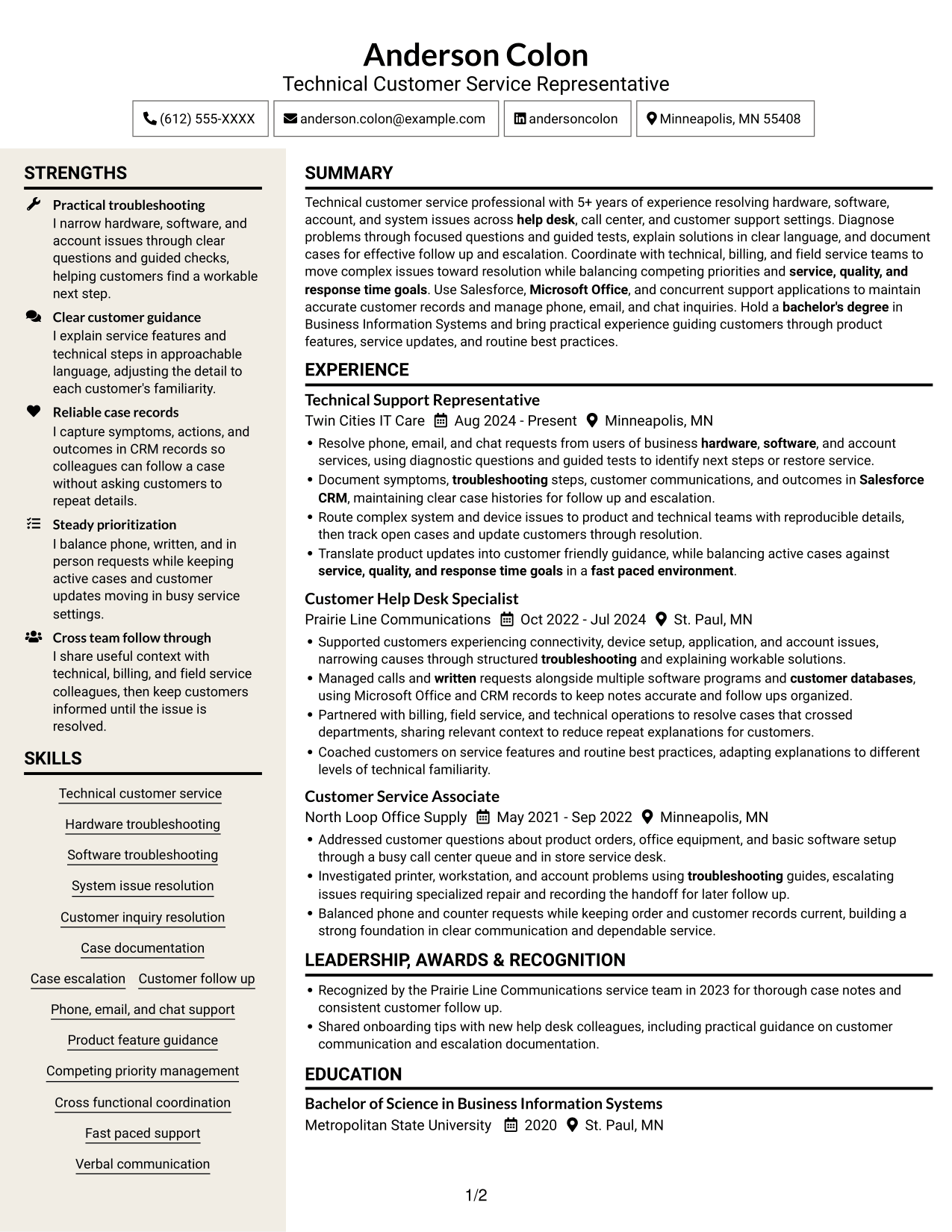 Resume example — page 1