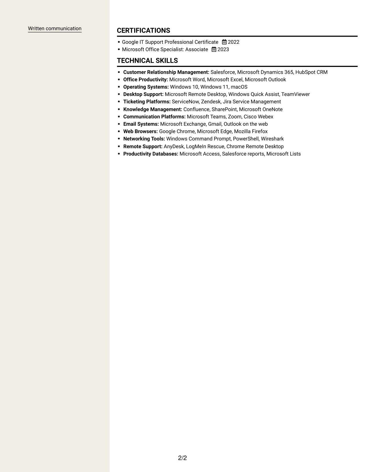 Resume example — page 2
