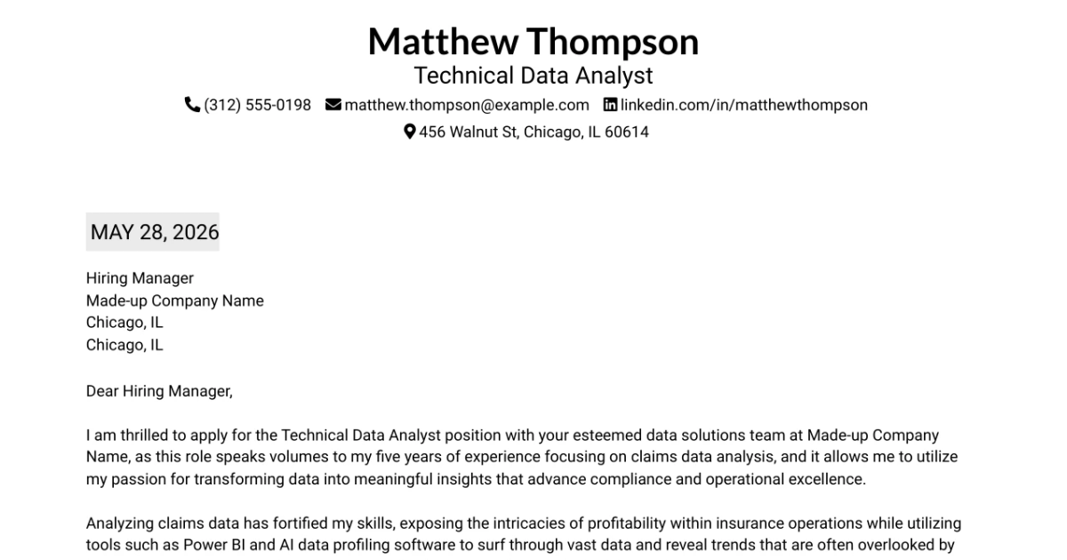 30+ Technical Data Analyst Cover Letter Templates with Example 2026