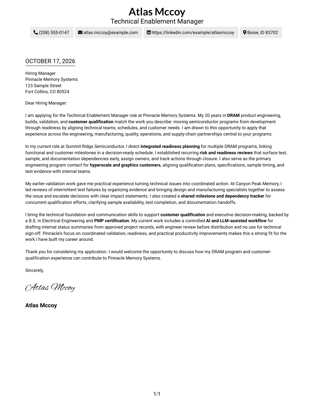 Cover letter example — page 1