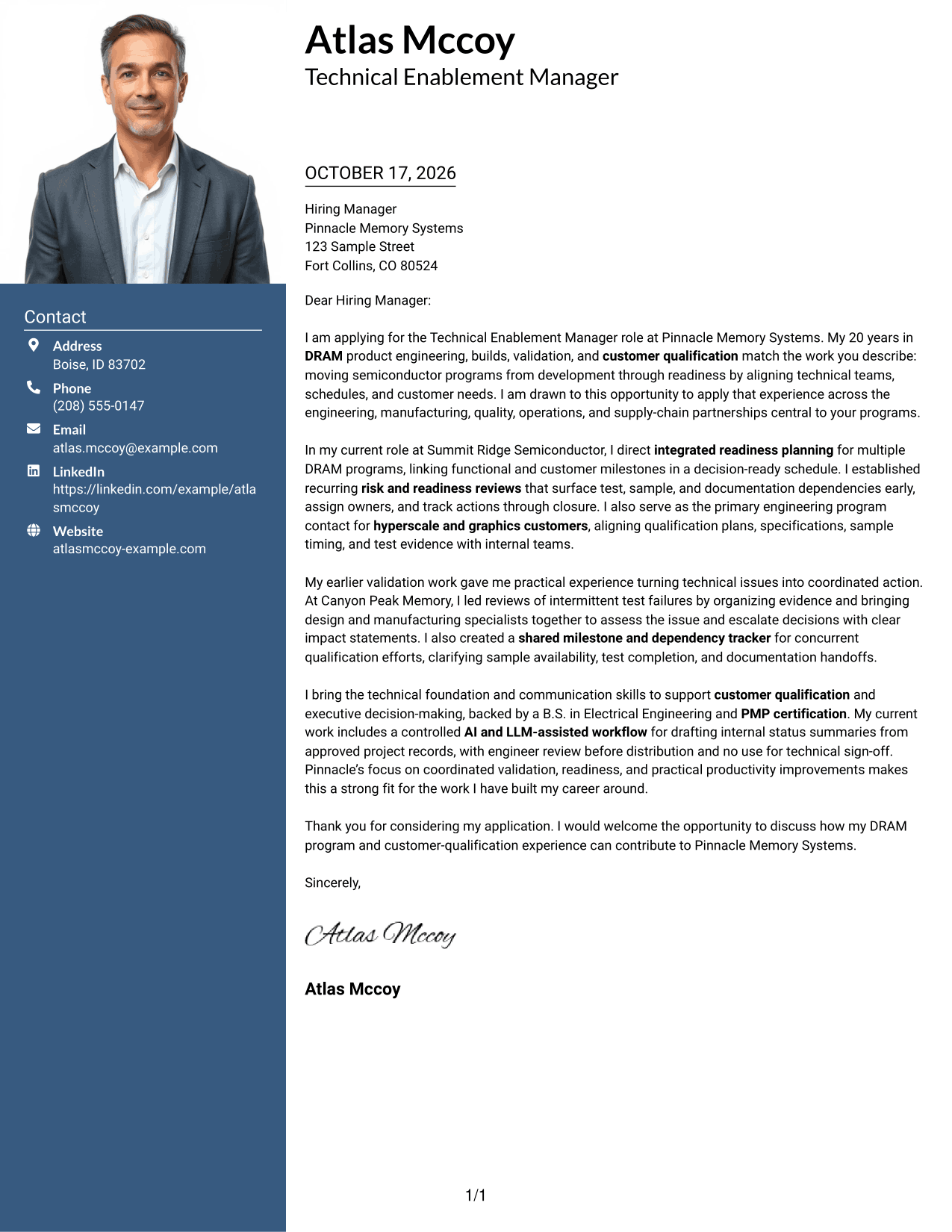Cover letter example — page 1