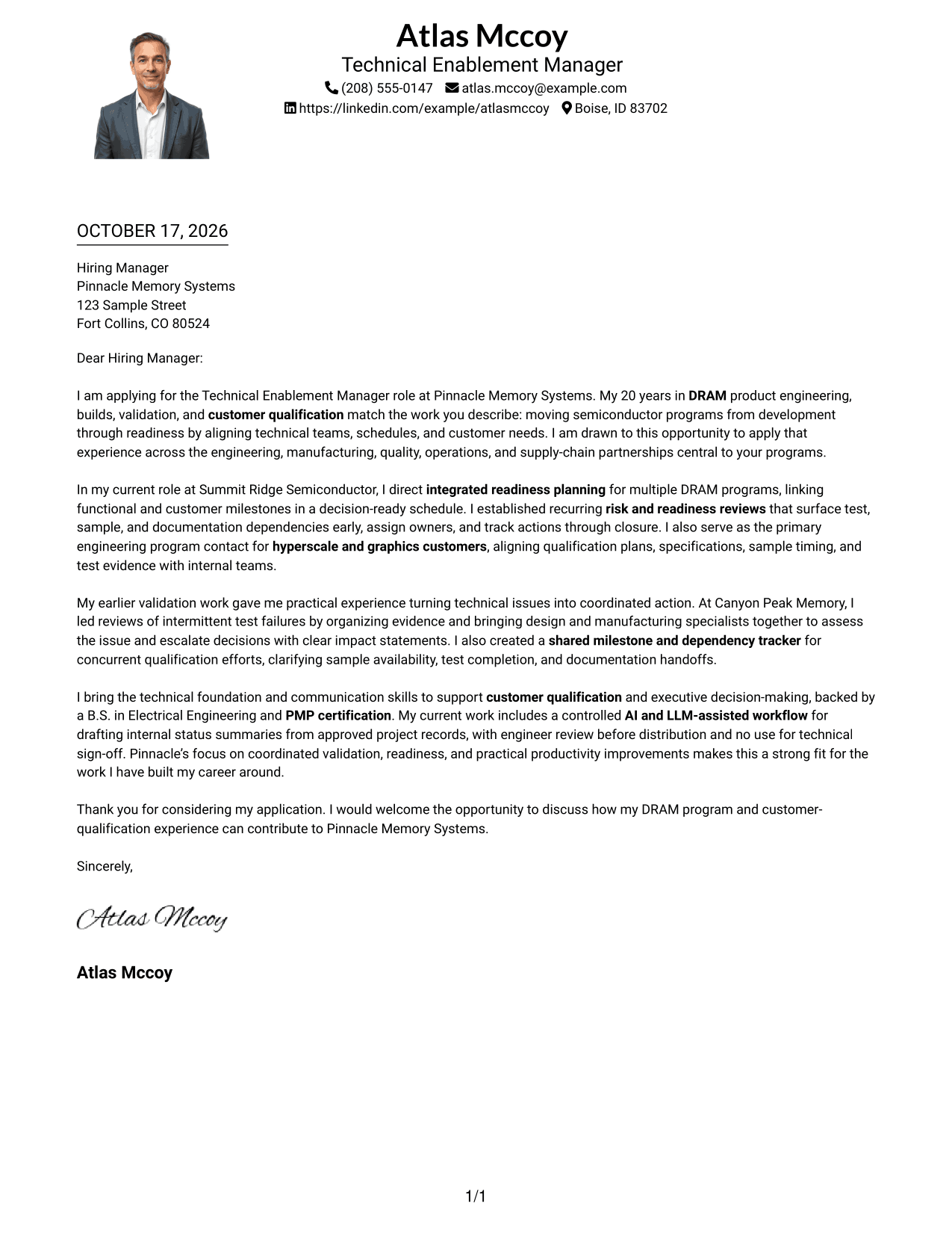 Cover letter example — page 1