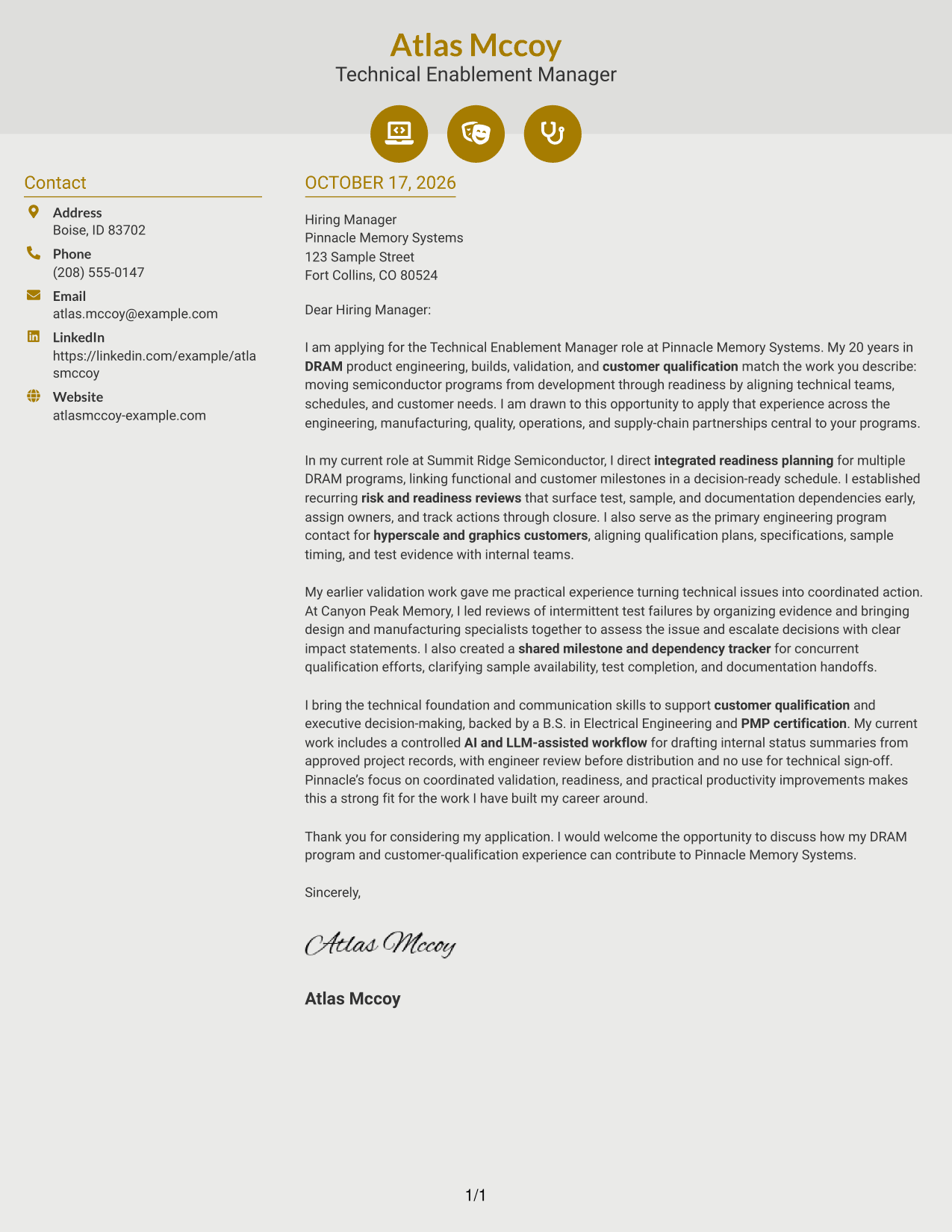 Cover letter example — page 1