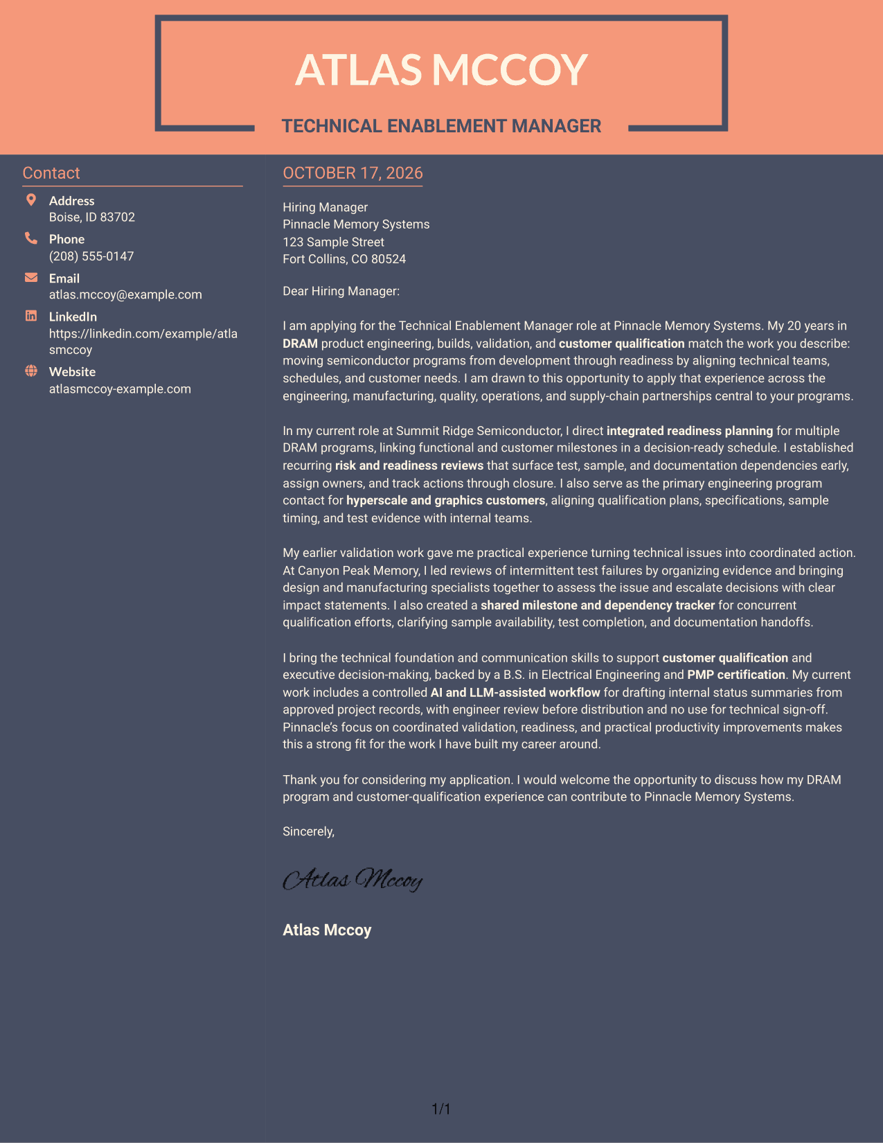 Cover letter example — page 1