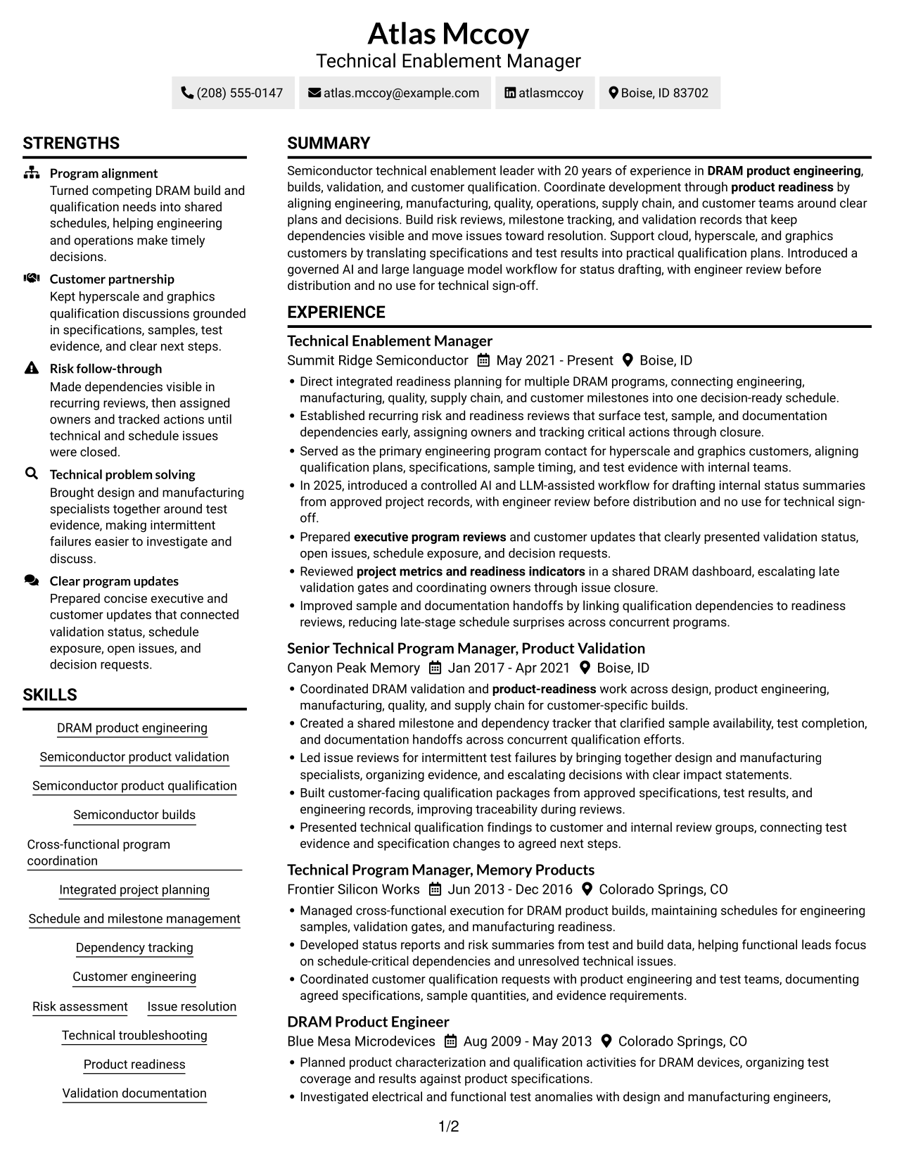 Resume example — page 1
