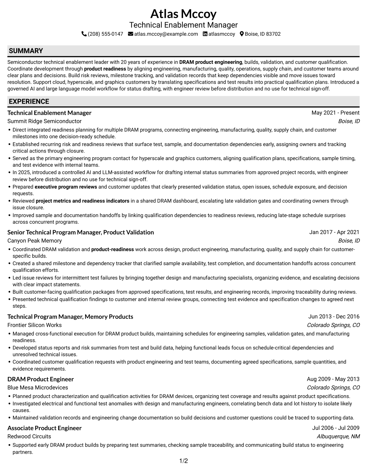Resume example — page 1