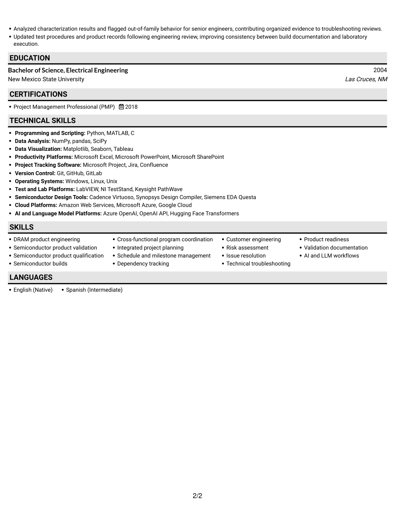 Resume example — page 2