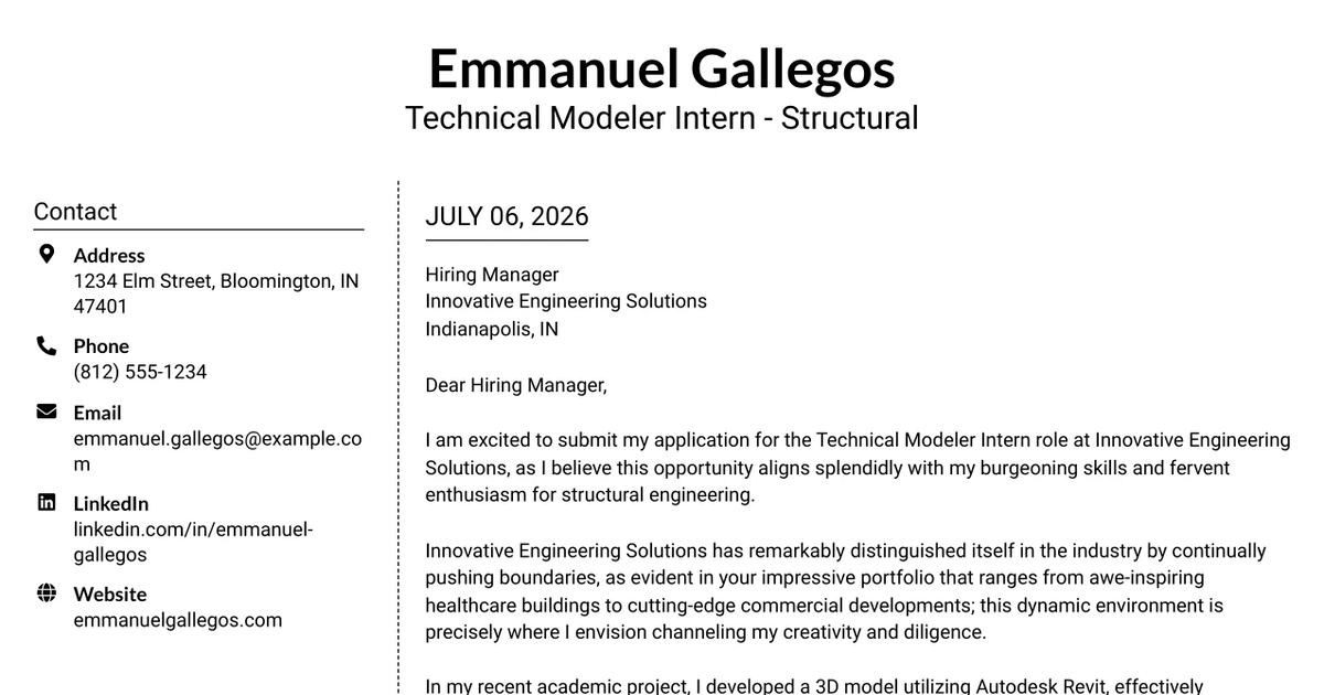 30+ Technical Modeler Intern - Structural Cover Letter Templates with Example 2026