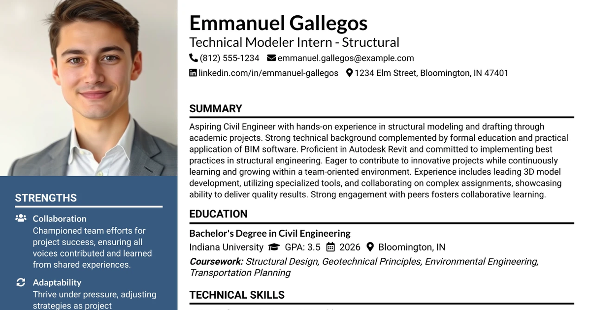 33 Technical Modeler Intern - Structural Resume Templates with Example 2026 (ATS-Optimized)