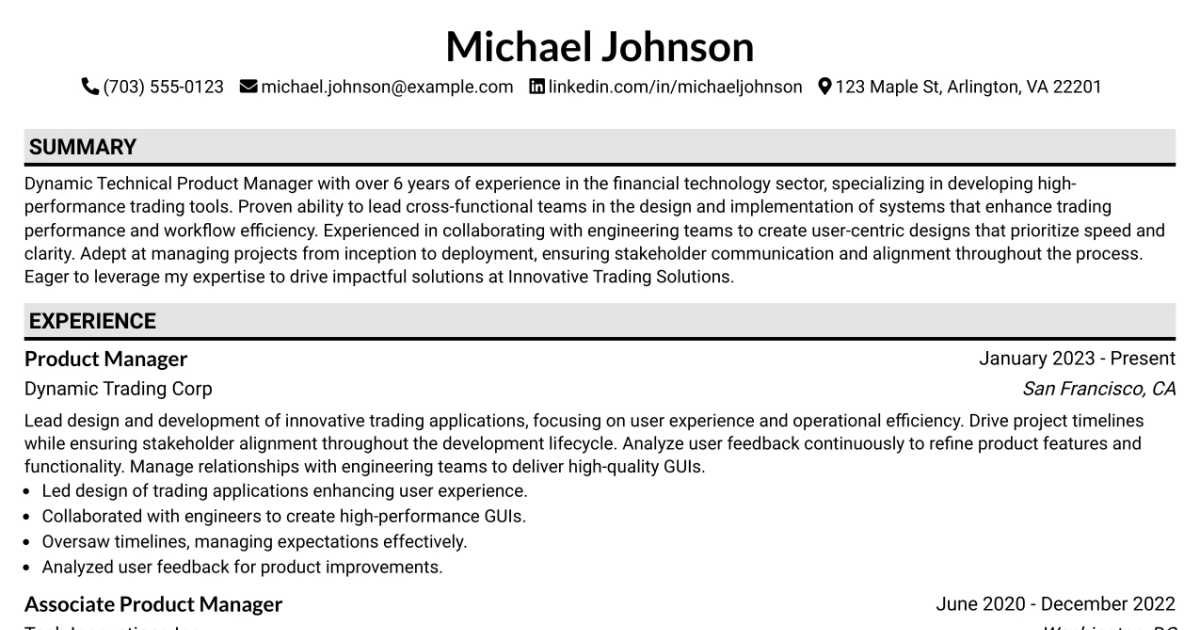 33 Technical Product Manager Resume Templates with Example 2026 (ATS-Optimized)